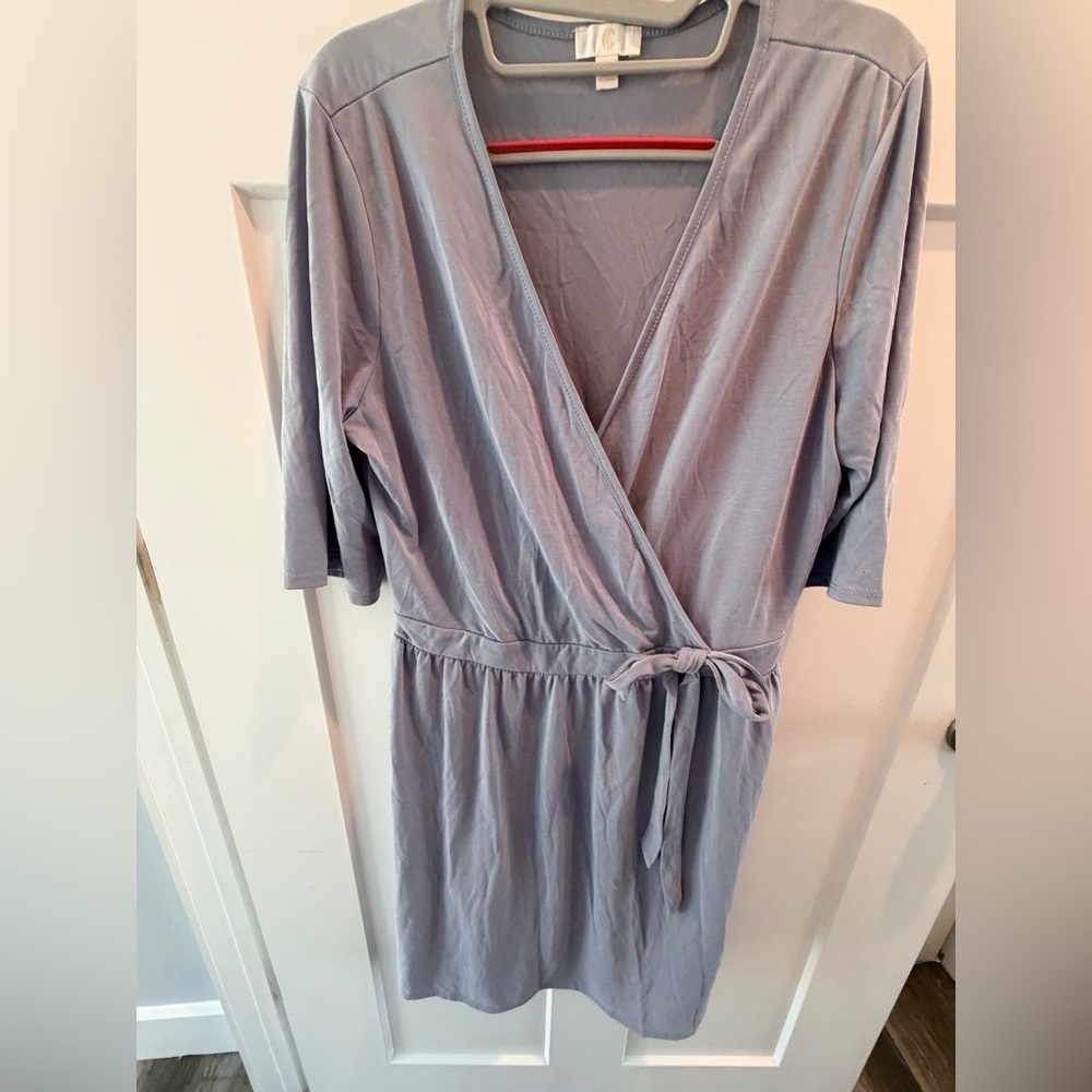 Charming Charlie Blue Faux Wrap Dress Tie Waist Modal Knit Casual Dress large